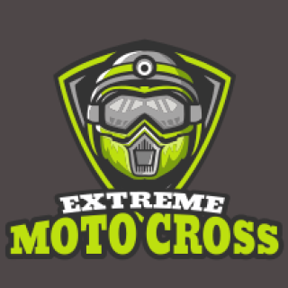 Logo featuring a motocross helmet with neon green highlights and text reading Extreme Motocross.