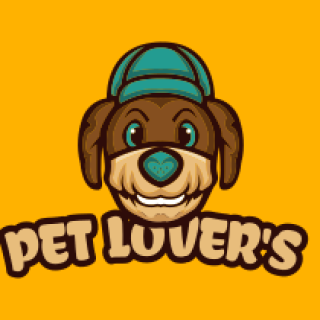 Pet Lover's logo featuring a cartoon dog's face wearing a cap on a yellow background.