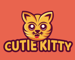 Illustrated cute kitty logo with text on an orange background.