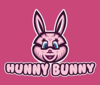 Hunny Bunny cartoon logo featuring a rabbit on a pink background.