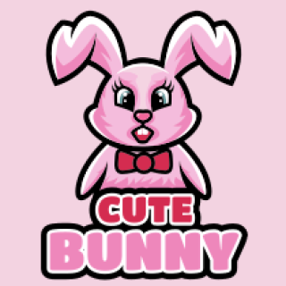 Cartoon illustration of a cute pink bunny with a bowtie labeled 'Cute Bunny'.