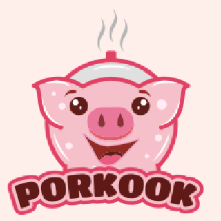 Porkook logo with a smiling pig and cooking pot theme.
