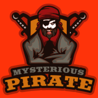 Logo of a mysterious pirate with a red bandana and crossed swords.