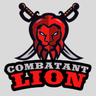 Combatant Lion logo featuring a stylized red lion head with crossed swords behind it.