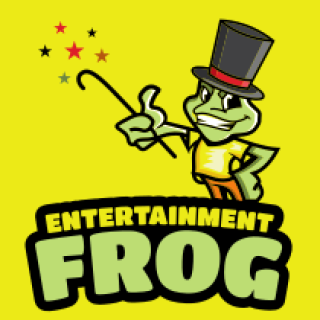 Cartoon frog wearing a top hat and holding a cane on a yellow background.