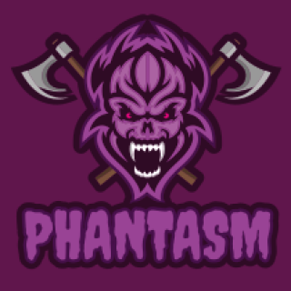 Phantasm logo featuring a fierce purple monster with red eyes and crossed axes.