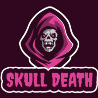A cartoon grim reaper with a skull face wearing a pink hoodie with 'Skull Death' text.