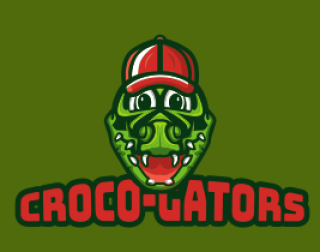 Cartoon alligator wearing a red cap with the text 'Croco-Gators' below.