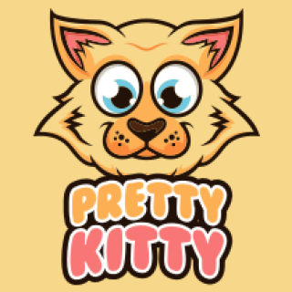 Cartoon cat illustration with 'Pretty Kitty' text.