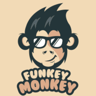 Funkey Monkey logo featuring a cartoon monkey wearing sunglasses with text below.