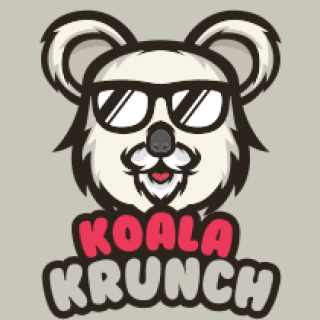 Cartoon logo of a koala wearing sunglasses with the text 'Koala Krunch'.