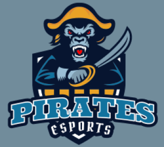 Pirates Esports logo featuring a fierce gorilla mascot in a pirate hat holding a sword.
