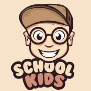 Smiling cartoon boy wearing glasses and a hat above the text 'School Kids'.