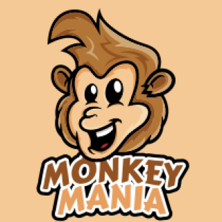 Illustration of a cartoon monkey with spiky hair above the text 'Monkey Mania'.