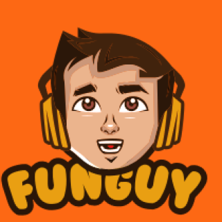 Cartoon character with headphones above the text 'FUNGUY' on an orange background.