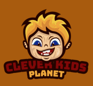 Clever Kids Planet logo with a cartoon child featuring blonde hair and a happy expression on a brown background.