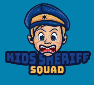 Logo of a cartoon child wearing a sheriff hat with the text 'Kids Sheriff Squad'.