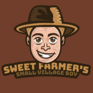 Logo of a smiling cartoon farmer wearing a hat with text 'Sweet Farmer's Small Village Boy'.