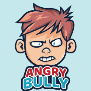 Illustration of an angry cartoon character with red hair and furious expression labeled 'Angry Bully'.