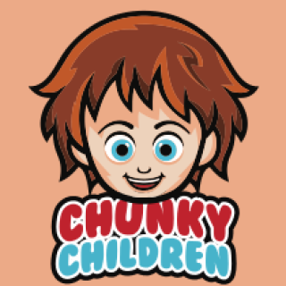 Chunky Children cartoon logo featuring a smiling child with brown hair and blue eyes.