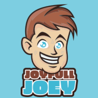 Joyful Joey cartoon logo featuring a smiling character on a blue background.