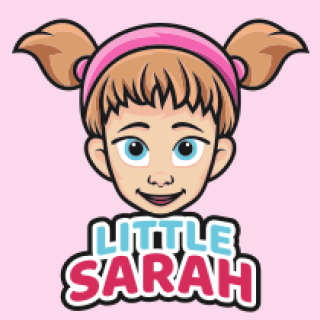 Cartoon logo featuring a girl with pigtails and pink headband labeled 'Little Sarah'.