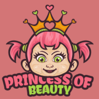 Illustration of a cute cartoon princess with pink hair and a crown, featuring the text 'Princess of Beauty'.