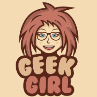 Cartoon avatar of a geek girl with glasses and spiky hair, featuring the text 'Geek Girl'.