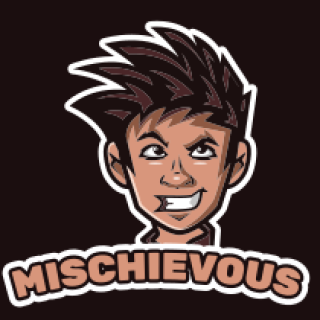 Cartoon character with spiky hair and mischievous expression.
