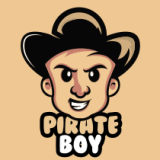 Cartoon logo of a pirate boy with a hat and grin.