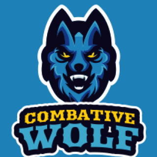 Aggressive wolf logo on a blue background with the text 'Combative Wolf'.