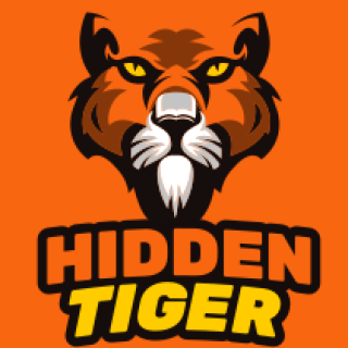 Logo of a fierce tiger face with the text 'Hidden Tiger' against an orange background.