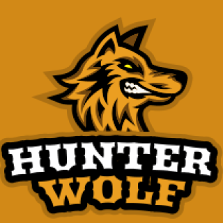 Hunter Wolf logo featuring a fierce wolf head with bold text.