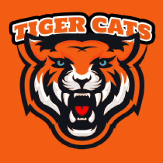 Tiger Cats logo featuring a fierce tiger illustration on an orange background.