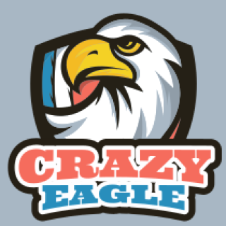 Cartoon-style eagle logo with 'Crazy Eagle' text in bold colors.