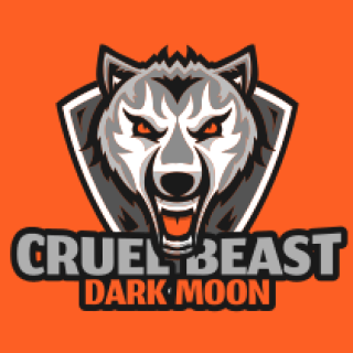 Fierce wolf logo with orange background and bold 'Cruel Beast Dark Moon' text.