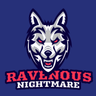 Illustrated fierce wolf logo with the text 'Ravenous Nightmare' on a dark background.