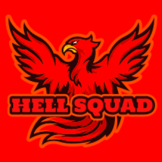 Hell Squad logo featuring a red fiery phoenix with spread wings.