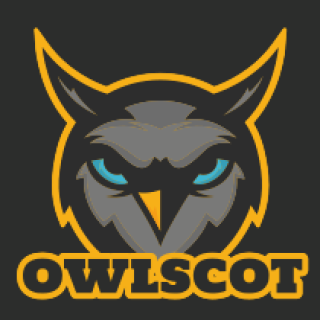 OwlScot logo featuring a stylized owl with a yellow outline on a dark background.