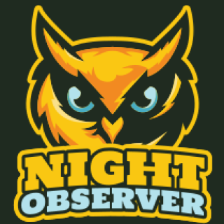 Night Observer logo featuring a stylized yellow owl with prominent eyes.