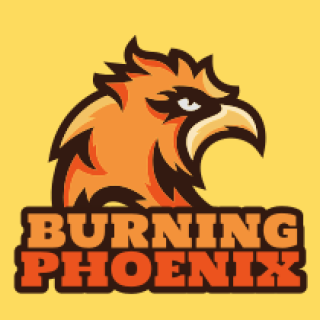Burning Phoenix logo featuring an orange phoenix head on a yellow background.