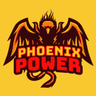 Phoenix Power logo featuring a stylized phoenix in fiery colors on a yellow background.