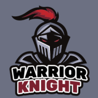 Illustrated logo of a warrior knight with a black helmet and red plume.
