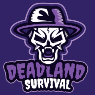 Deadland Survival logo featuring a skull wearing a hat on a purple background.