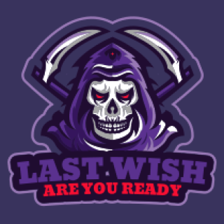 Illustration of a grim reaper with a skull face and scythes, wearing a purple cloak, above the text 'Last Wish'.