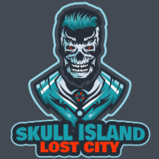Illustrated logo featuring a skull with the text 'Skull Island Lost City' on a dark background.