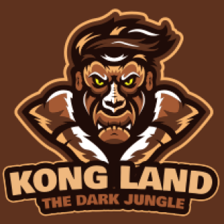 Logo for Kong Land: The Dark Jungle featuring a fierce gorilla with a bold expression.