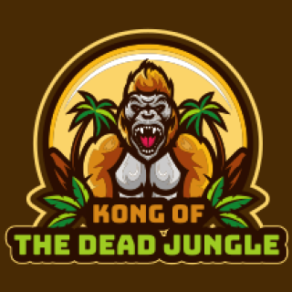 Fierce gorilla logo with palm trees, labeled 'Kong of the Dead Jungle'.