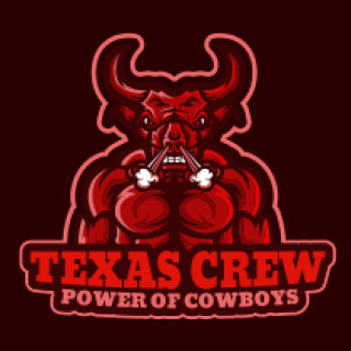 Texas Crew Power of Cowboys logo featuring a muscular red bull.
