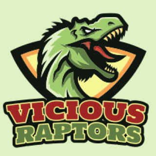 Vicious Raptors dinosaur mascot logo featuring a green raptor with an open mouth.